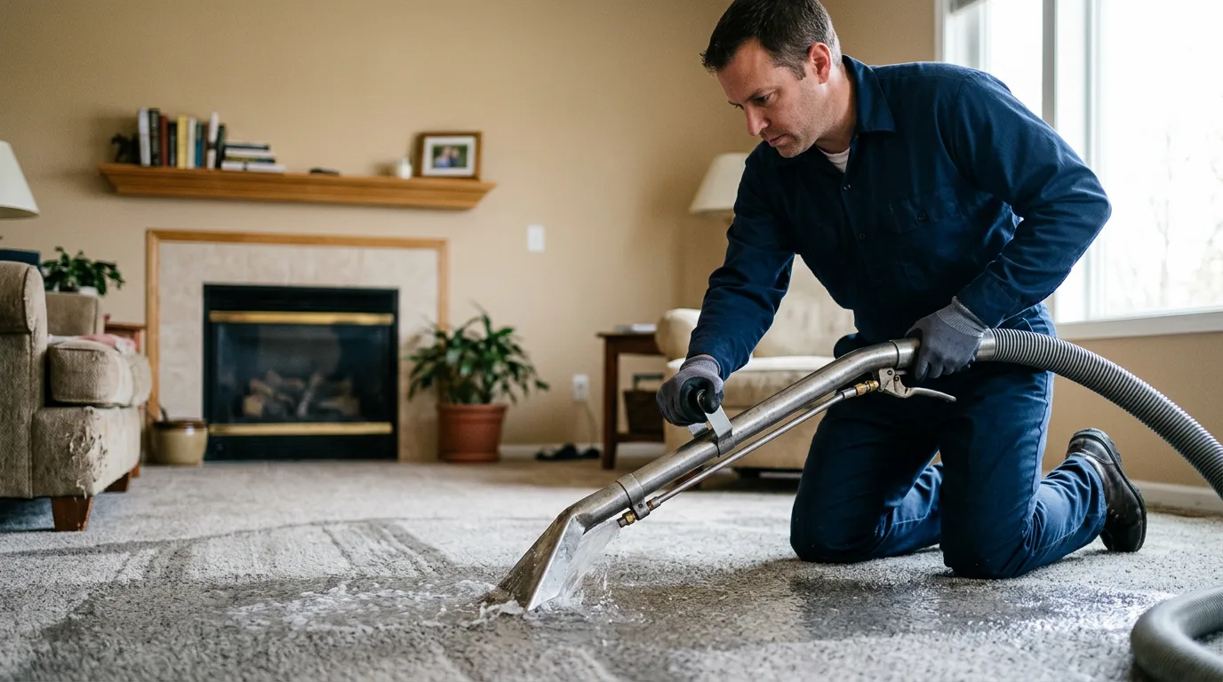 Water damage restoration technician working near Palos Hills, IL